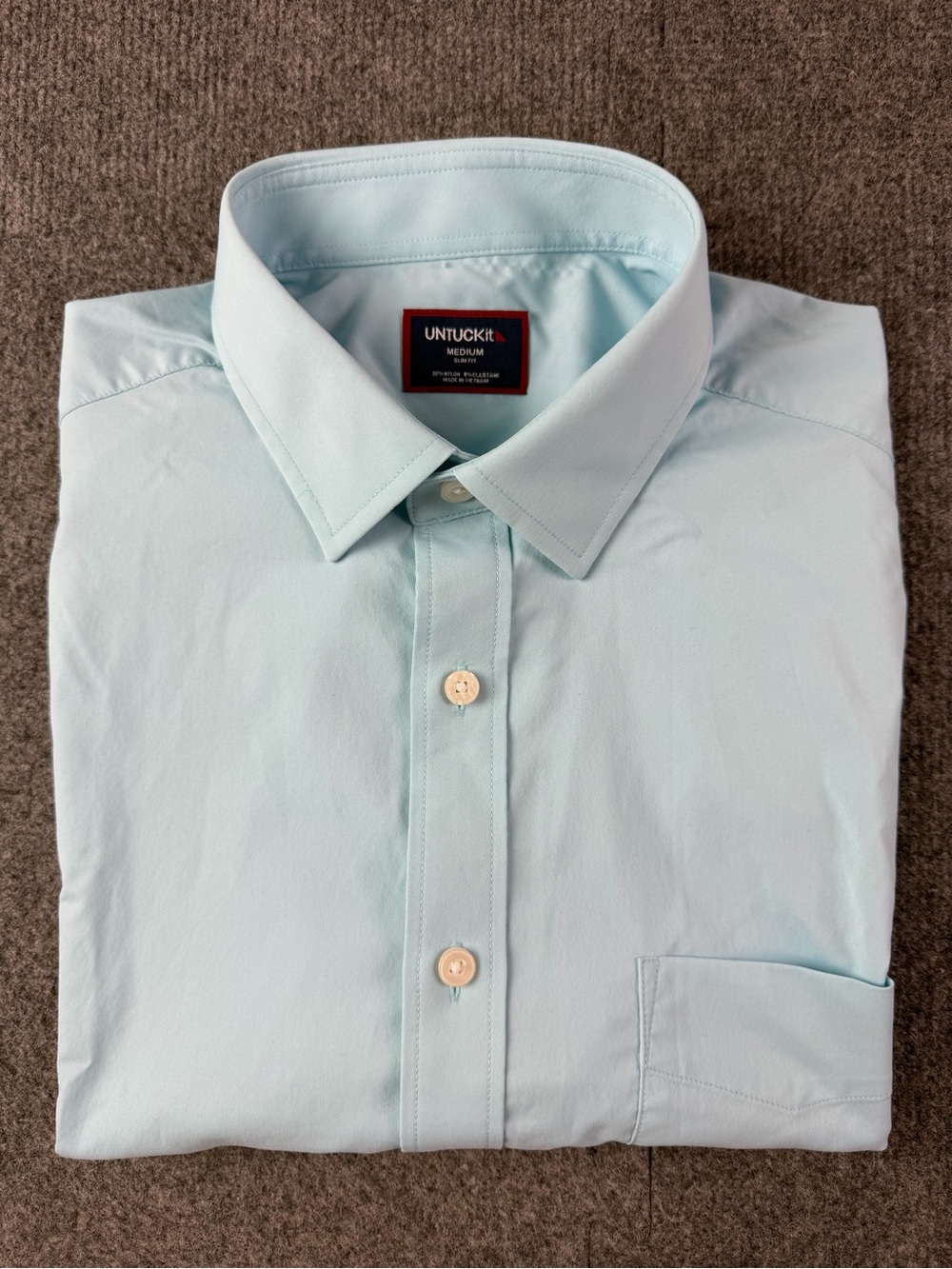 Untuckit Slim Fit Mens Nylon Blend Short Sleeve Shirt Size M Aqua